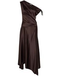 STAUD - Portia Asymmetric Stretch-Silk Midi Dress - Lyst