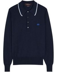 Wales Bonner - Henry Logo Fine-Knit Merino Wool Polo Jumper - Lyst