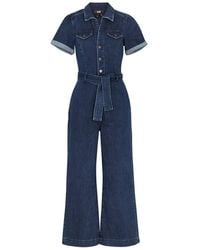 PAIGE - Anessa Wide-leg Stretch-denim Jumpsuit - Lyst