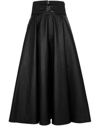 Alaïa - Alaïa Belted Leather Midi Skirt - Lyst