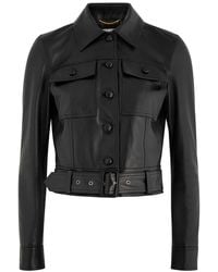Saint Laurent - Leather Cropped Jacket - Lyst