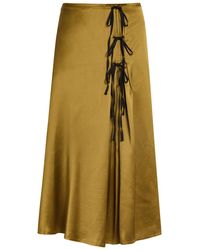 Ganni - Bow-Embellished Satin Midi Skirt - Lyst