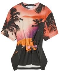 Rabanne - Printed Gathered Linen And Cotton-Blend T-Shirt - Lyst