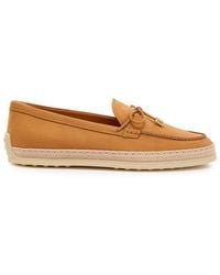Tod's - Raffia-Trim Suede Loafers - Lyst