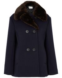 Tory Burch - Shearling-Trimmed Wool Peacoat - Lyst