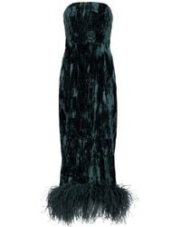 16Arlington - Minelli Feather-trimmed Velvet Midi Dress - Lyst