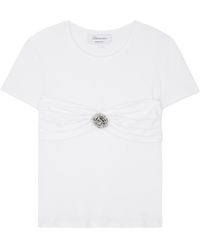 Blumarine - Rose-appliquéd Cotton T-shirt - Lyst