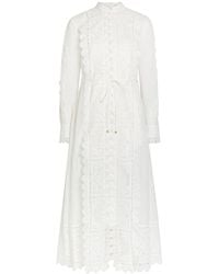 Zimmermann - Aster Embroidered Belted Ramie Midi Dress - Lyst