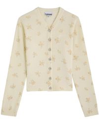 Ganni - Floral-Printed Wool-Blend Cardigan - Lyst