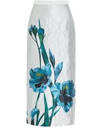 Erdem - Floral-Print Textured Satin Midi Skirt - Lyst