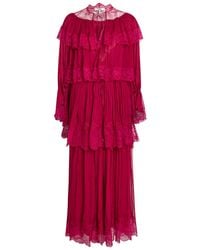 Chloé - Ruffled Lace-Trim Tiered Silk Maxi Dress - Lyst