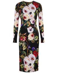 Dolce & Gabbana - Floral-print Stretch Silk-satin Midi Dress - Lyst