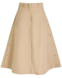 Moncler - Belted Cotton-Poplin Midi Skirt - Lyst