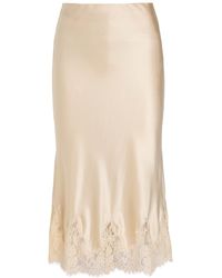 Reformation - Carolina Lace-Trimmed Silk-Satin Midi Skirt - Lyst