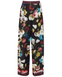 Dolce & Gabbana - Floral-print Wide-leg Silk-satin Trousers - Lyst