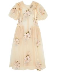 Simone Rocha - Floral-embroidered Tulle Midi Dress - Lyst