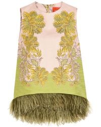 La DoubleJ - La Scala Feather-Trim Woven Top - Lyst