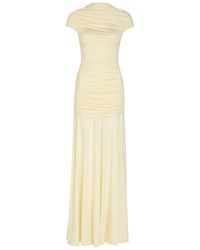 Self-Portrait - Gathered Stretch-Jersey Maxi Dress - Lyst