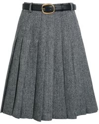 Self-Portrait - Herringbone Pleated Wool-Blend Mini Skirt - Lyst