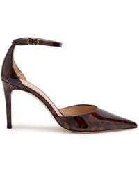 Stuart Weitzman - Stuart Power Strap 85 Leopard-Print Patent Leather Pumps - Lyst