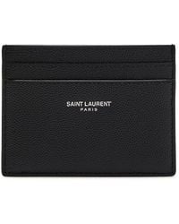 Saint Laurent - Logo Pebbled Leather Card Holder - Lyst