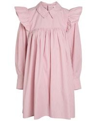 Ganni - Striped Cotton-Poplin Mini Shirt Dress - Lyst
