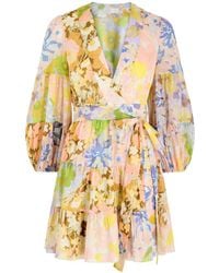Zimmermann - Pop Floral-Print Cotton Mini Wrap Dress - Lyst