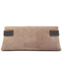 Brunello Cucinelli - Bead Embellished Suede Clutch - Lyst