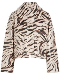 Ganni - Zebra-Print Laminated Barn Jacket - Lyst