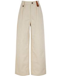 Loewe Wide-leg Cotton-blend Pants - Natural
