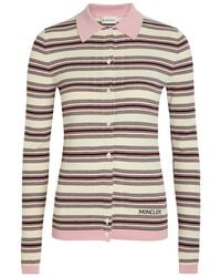Moncler - Striped Ribbed Cotton-Knit Polo Top - Lyst