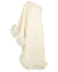 ‎Taller Marmo - Ubud One-shoulder Feather-trimmed Crepe Maxi Dress - Lyst