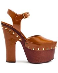 Chloé - Meret 115 Wood And Glossed Leather Platform Clogs - Lyst