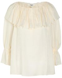 Chloé - Floral Jacquard Ruffled Silk Blouse - Lyst