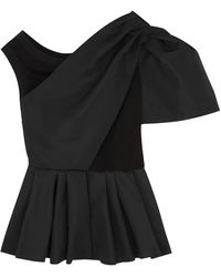 Alexander McQueen - Black One-shoulder Cotton And Faille Top - Lyst