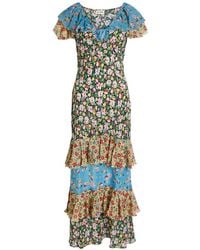 RIXO London - Benoite Floral Ruffled Silk Midi Dress - Lyst