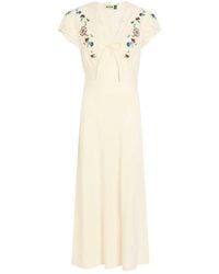 RIXO London - Amari Embroidered Linen-Blend Midi Dress - Lyst