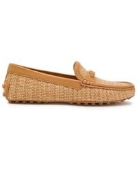 Tod's - Gommino Leather-Trim Raffia Loafers - Lyst