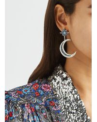 Soru Jewellery Orion Embellished Rhodium-plated Drop Earrings - Blue