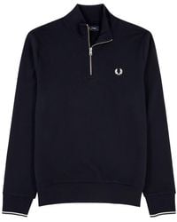Fred Perry - Logo-embroidered Cotton Half-zip Sweatshirt - Lyst