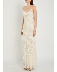LoveShackFancy Collia Tiered Silk Chiffon Maxi Dress in Blue