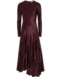 Tory Burch - Asymmetric Satin Midi Dress - Lyst
