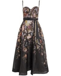 Zimmermann - Luna Floral-Print Linen And Silk-Blend Midi Dress - Lyst