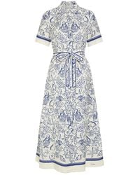 Jonathan Simkhai - Audria Printed Belted Linen-Blend Midi Shirt Dress - Lyst