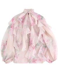 Zimmermann - Crush Floral-Print Ruffled Linen-Blend Blouse - Lyst