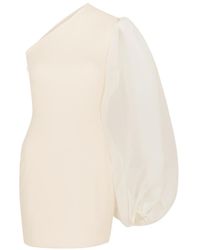 Solace London Iona One-shoulder Puff-sleeve Mini Dress - White