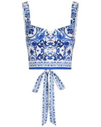 Alice + Olivia - Miriam Printed Linen-Blend Cropped Top - Lyst