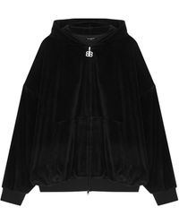 Balenciaga - Crystal-Embellished Hooded Velour Sweatshirt - Lyst