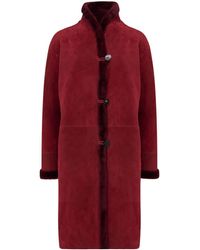Gushlow & Cole Turned Edge Stand Collar Shearling Coat - Red