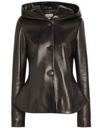 KHAITE - June Hooded Peplum-Hem Leather Jacket - Lyst